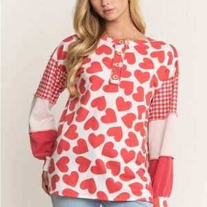 HEIMISH USA Red and White Heart Long Sleeve Top